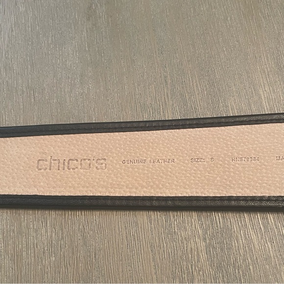 Chico’s Genuine Leather pony heather elastic stretch belt silver buckle Size S - Picture 7 of 12